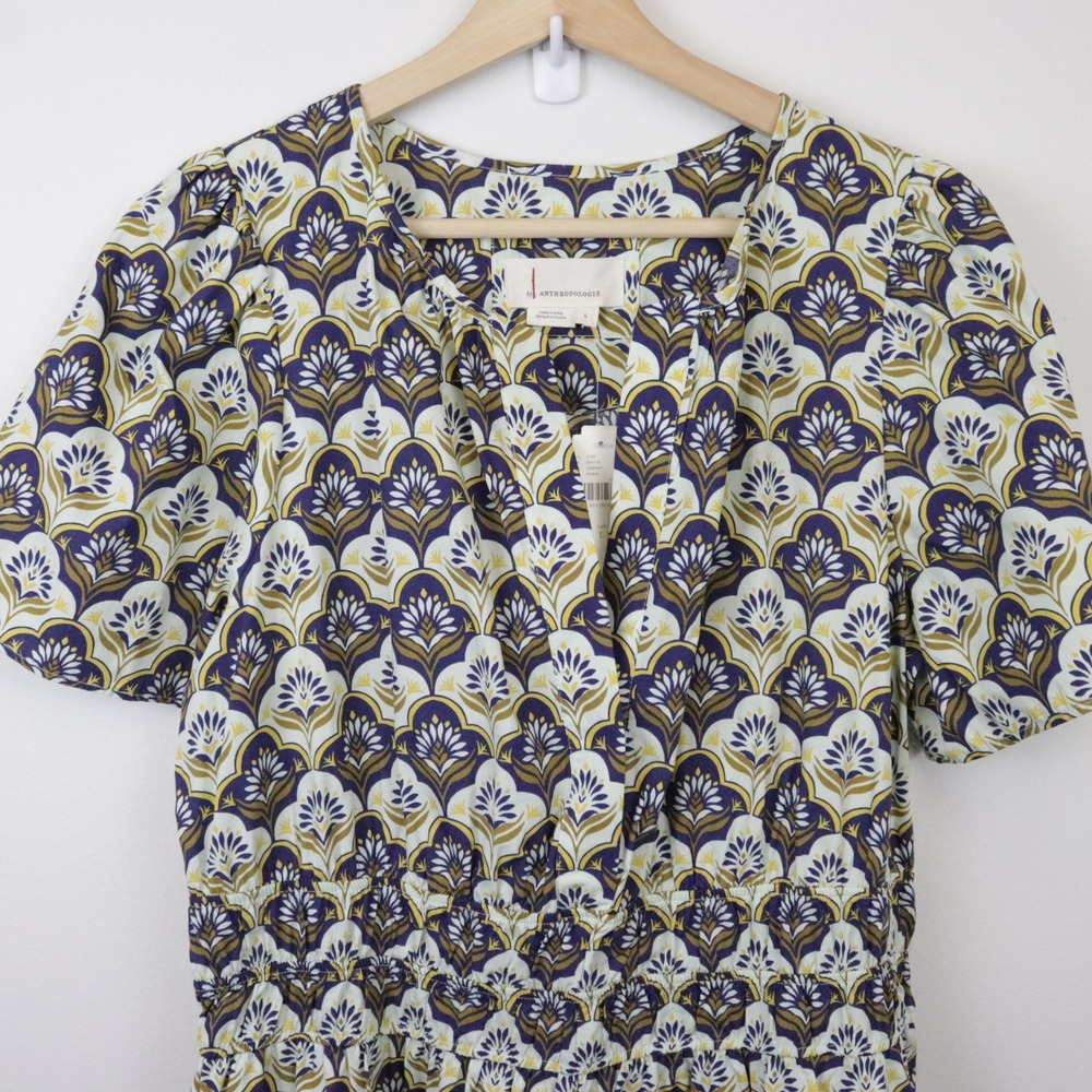 NWT‎ Anthropologie Somerset Mini Dress Blue Khaki Print Large - Picture 5 of 9